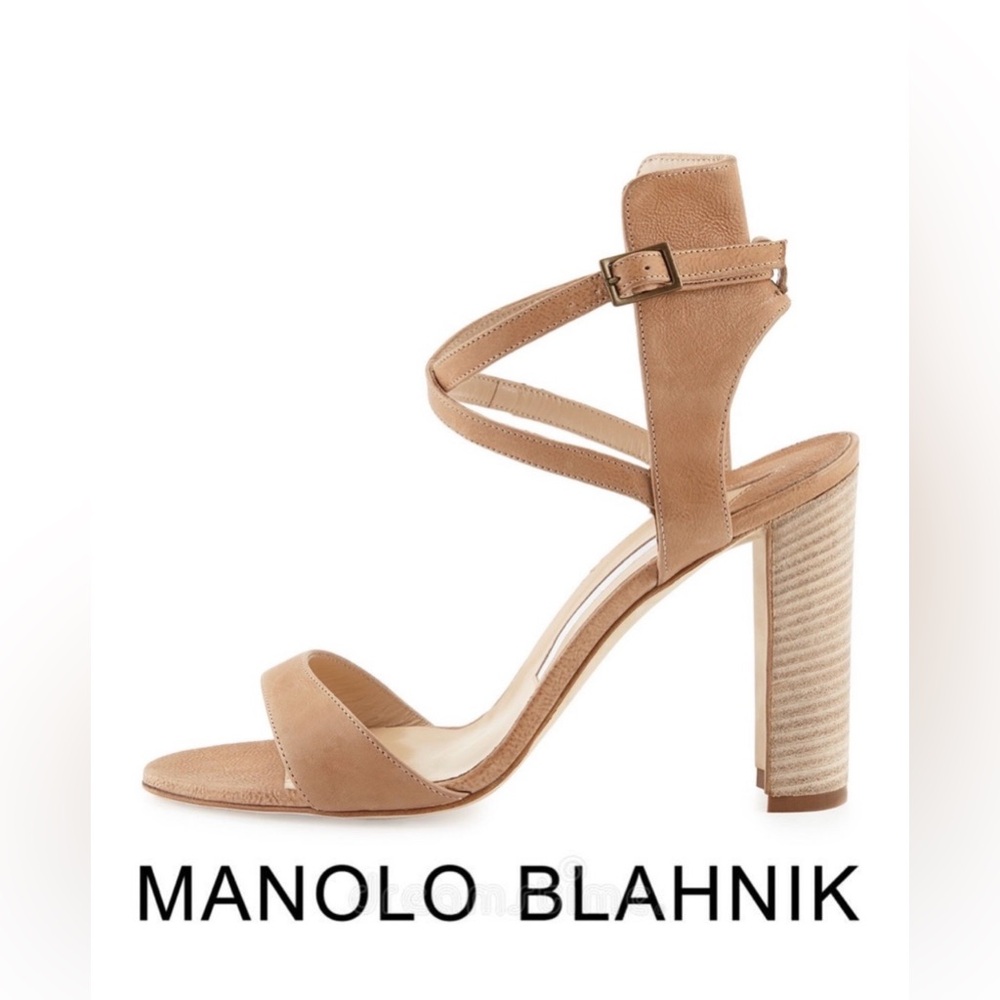 Manolo Blahnik CONVU 105  Ankle Strap Sandal Block Heel Leather Size 38 $795